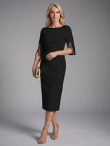 Women's Fitted Midi Dress with Split Sleeves
