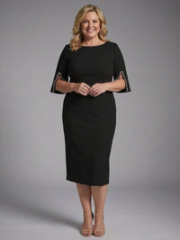 Women's Fitted Midi Dress with Split Sleeves Side