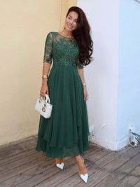 Women's Floral Bodice Midi Dress | Three Quarter Sleeve Occasion Wear Close Up