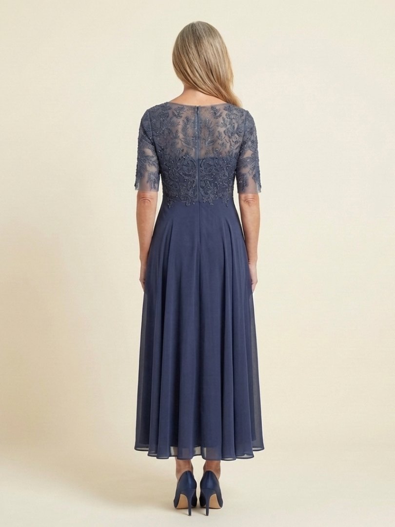 Women's Floral Bodice Midi Dress | Three Quarter Sleeve Occasion Wear Front