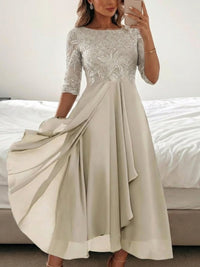 Women's Floral Bodice Midi Dress | Three Quarter Sleeve Occasion Wear Side
