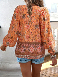 Women's Floral Long Sleeve Boho Blouse with Smocked Cuffs Angle