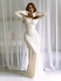 Women's Flowing Maxi Dress with Long Sleeves Front