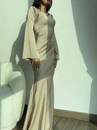 Women's Flowing Maxi Dress with Long Sleeves Side