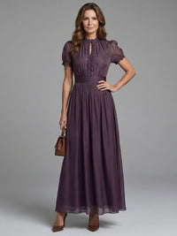 Women's Gathered Waist Keyhole Maxi Dress with Fluid Skirt Hero