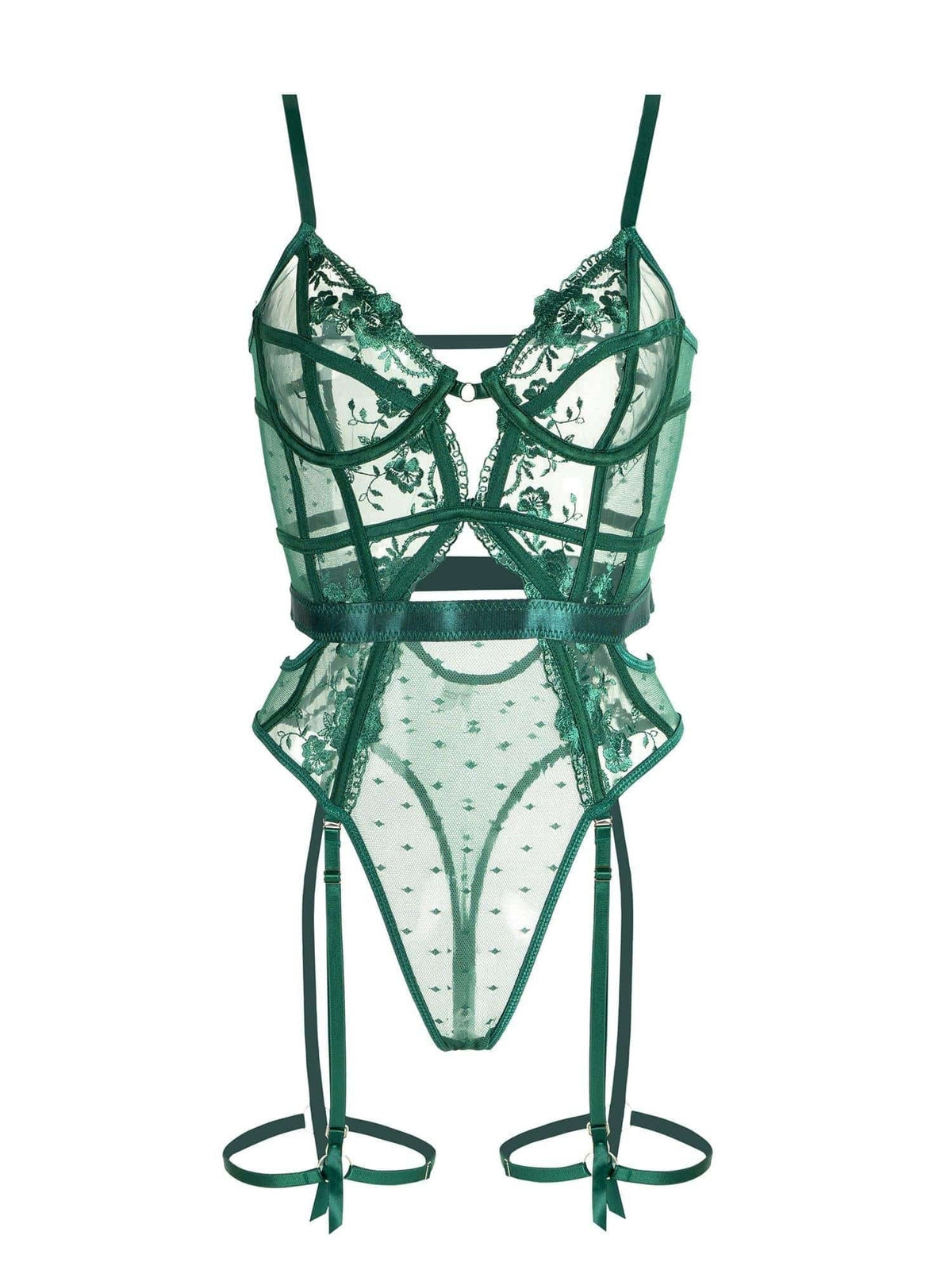 Women's Green Bodysuit | Delicate Lace with Underwire Support Side