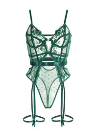 Women's Green Bodysuit | Delicate Lace with Underwire Support Side