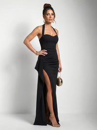 Women's Halter Neck Maxi Dress | High Side Slit with Sweetheart Bodice Angle