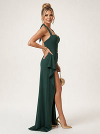 Women's Halter Neck Maxi Dress | High Side Slit with Sweetheart Bodice Front