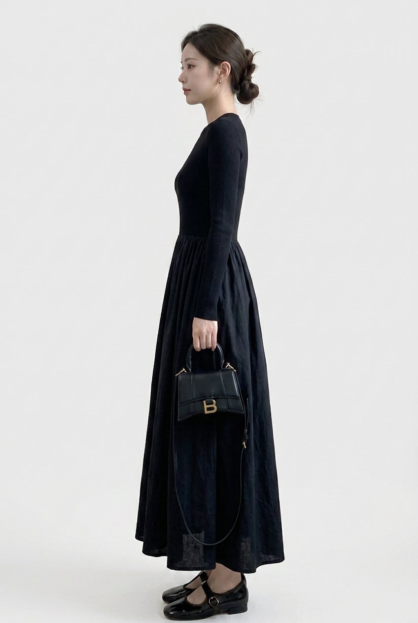 Women's High Neck Knit Top and Textured Midi Skirt Set Detail