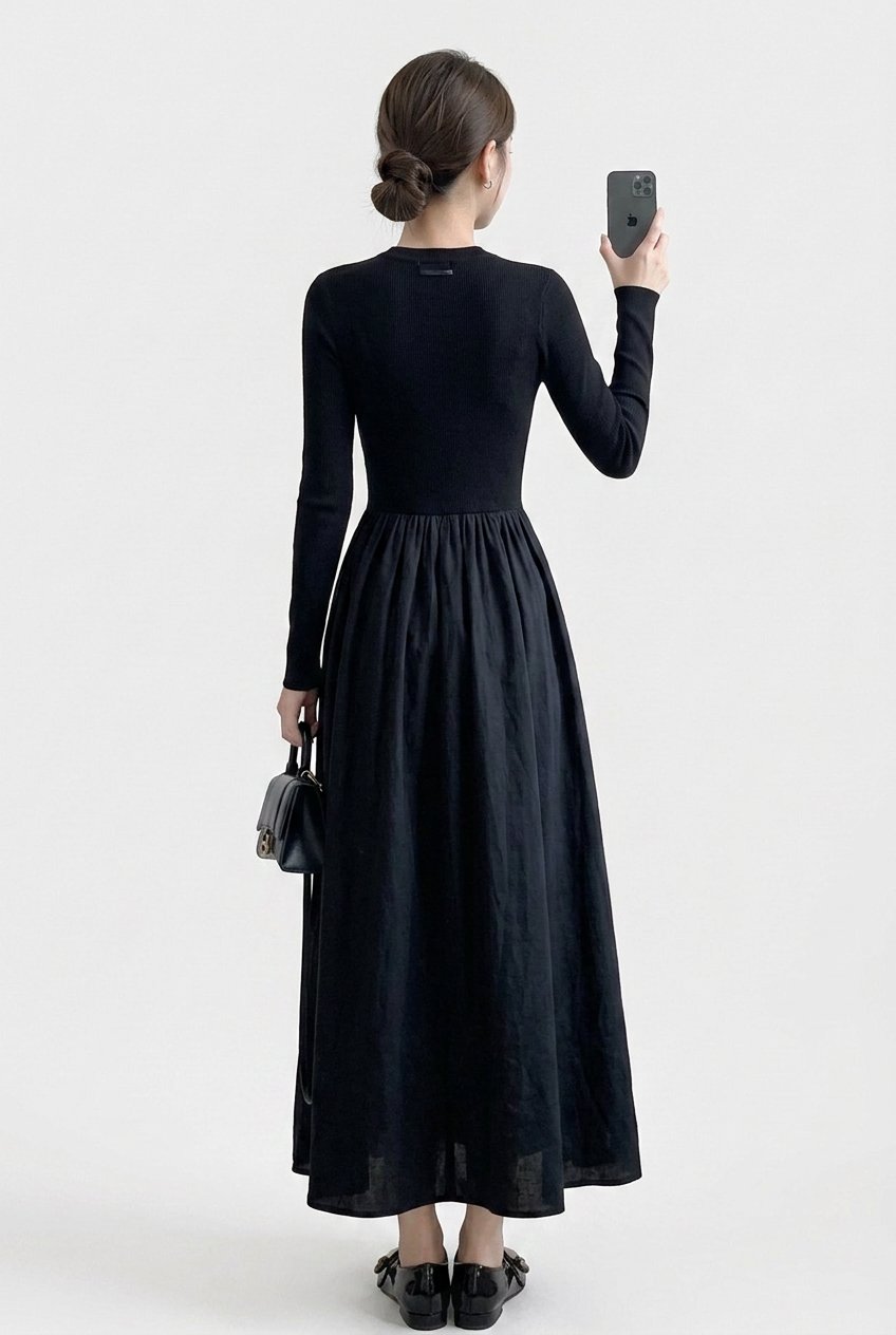 Women's High Neck Knit Top and Textured Midi Skirt Set Front