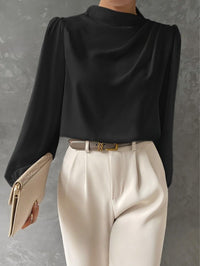 Women's High Neck Long Sleeve Blouse with Draped Detail Detail