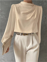 Women's High Neck Long Sleeve Blouse with Draped