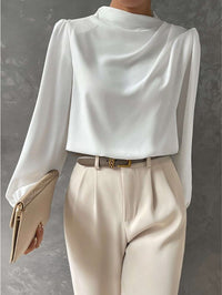 Women's High Neck Long Sleeve Blouse with Draped Detail Hero