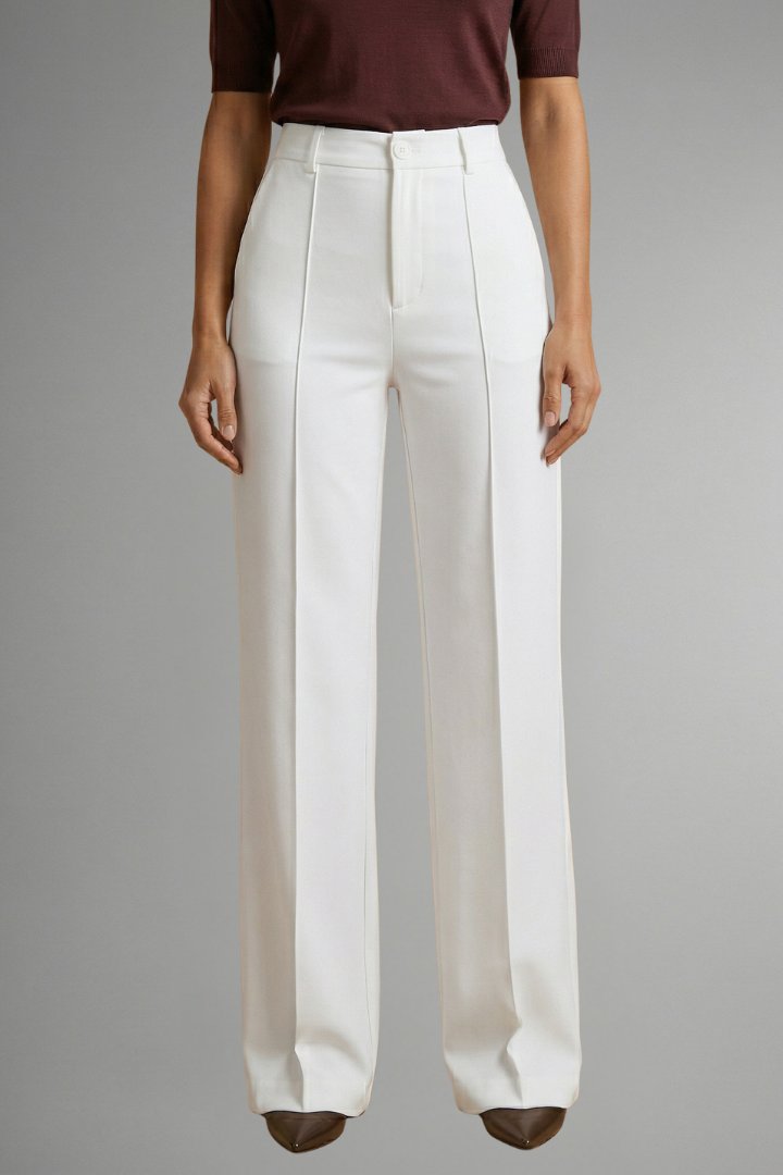 Women's High Waist Straight Leg Trousers with Pull-On Waistband Angle