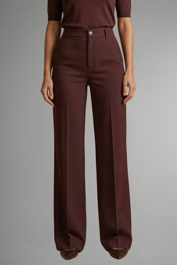 Women's High Waist Straight Leg Trousers with Pull-On Waistband Detail