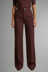 Women's High Waist Straight Leg Trousers with Pull-On Waistband