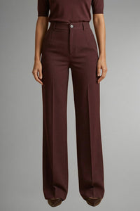Women's High Waist Straight Leg Trousers with Pull-On Waistband Detail