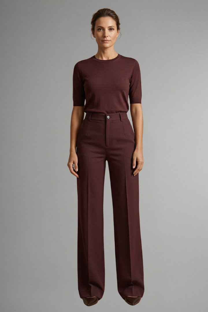 Women's High Waist Straight Leg Trousers with Pull-On Waistband Front