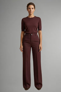 Women's High Waist Straight Leg Trousers with Pull-On Waistband Front