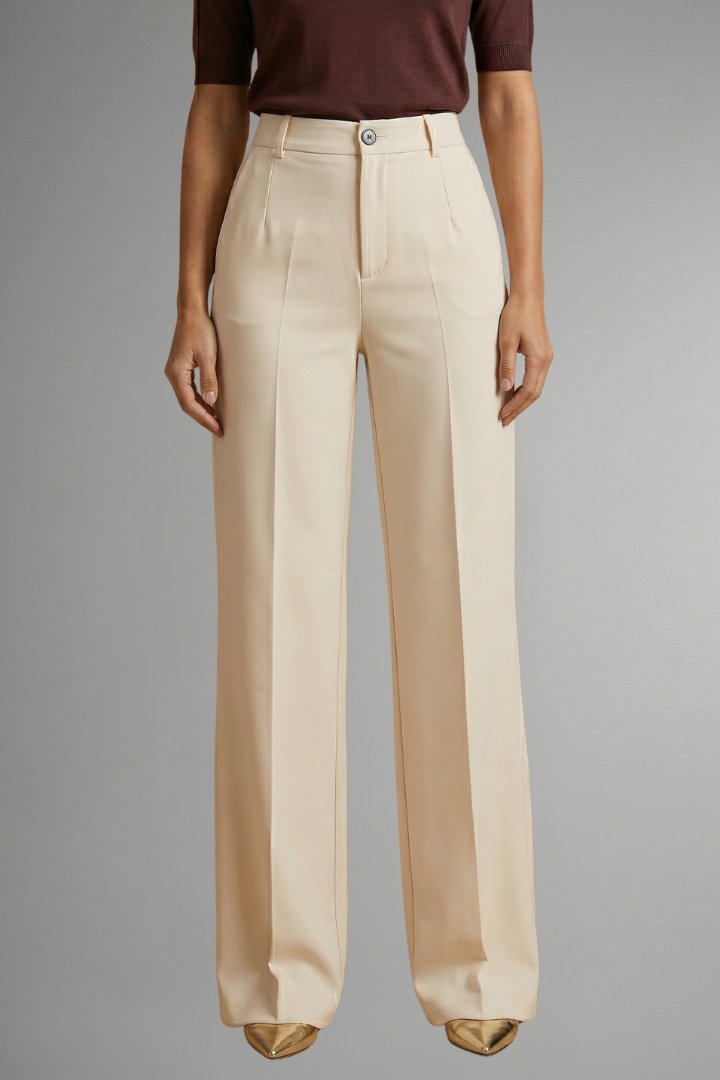 Women's High Waist Straight Leg Trousers with Pull-On Waistband Full