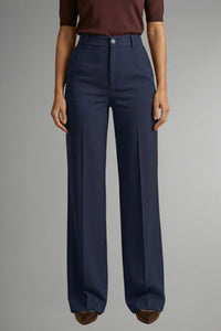 Women's High Waist Straight Leg Trousers with Pull-On Waistband View 11