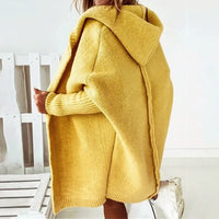 Women's Hooded Loose Knit Cardigan with Oversized Fit Close Up