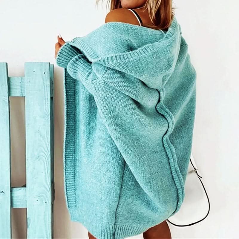 Women's Hooded Loose Knit Cardigan with Oversized Fit Detail