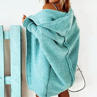 Women's Hooded Loose Knit Cardigan with Oversized Fit Detail