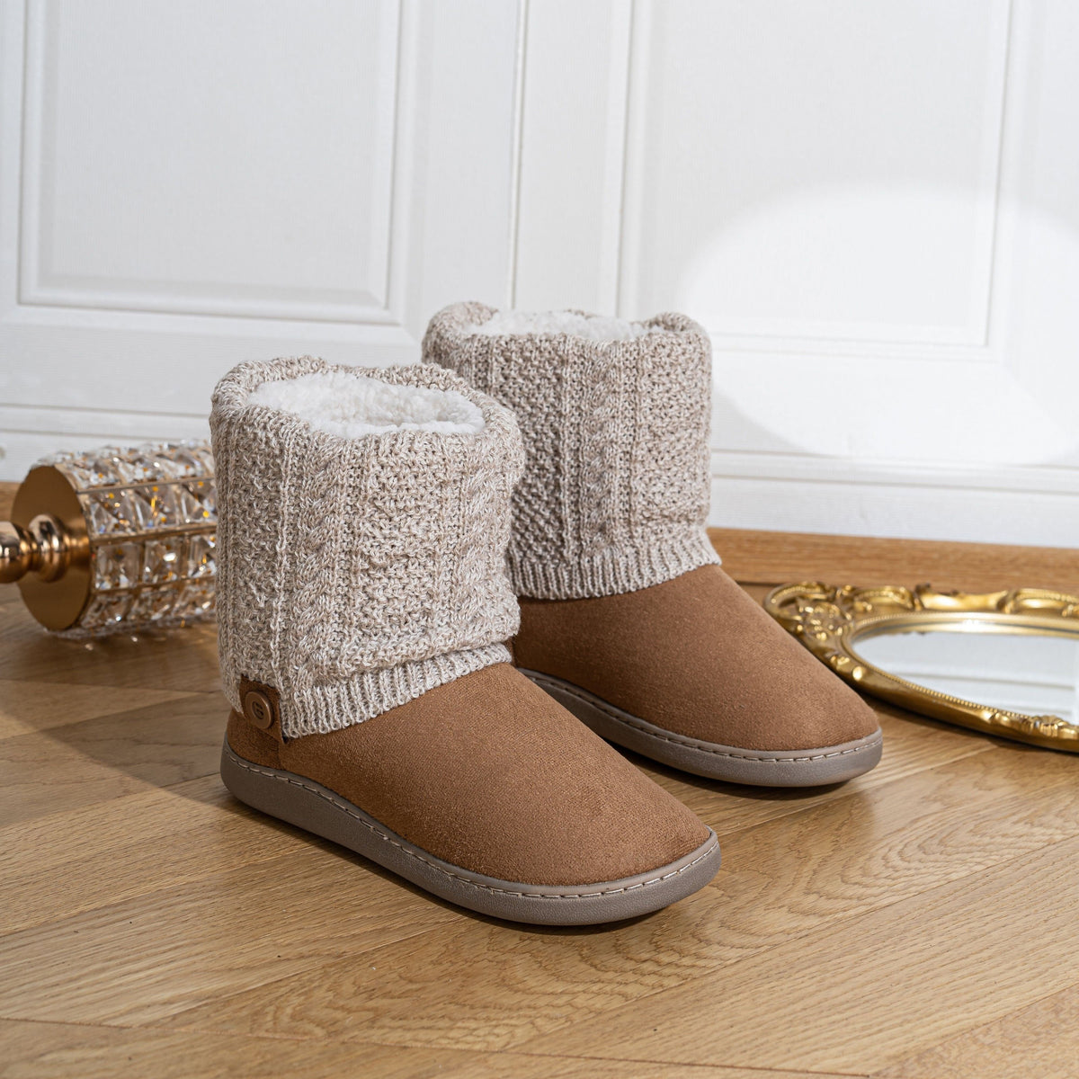 Women's House Boots | Slip On with Knit Cuff Close Up