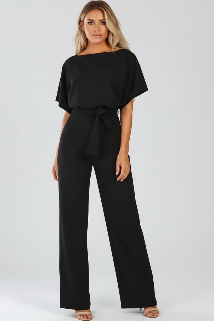 Women's Jumpsuit with Wide Legs and Tie Belt Detail