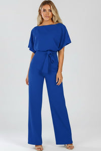 Women's Jumpsuit with Wide Legs and Tie Belt Side