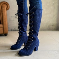 Women's Knee High Boots | Front Tie with Chunky Heel Back