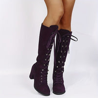 Women's Knee High Boots | Front Tie with Chunky Heel Full