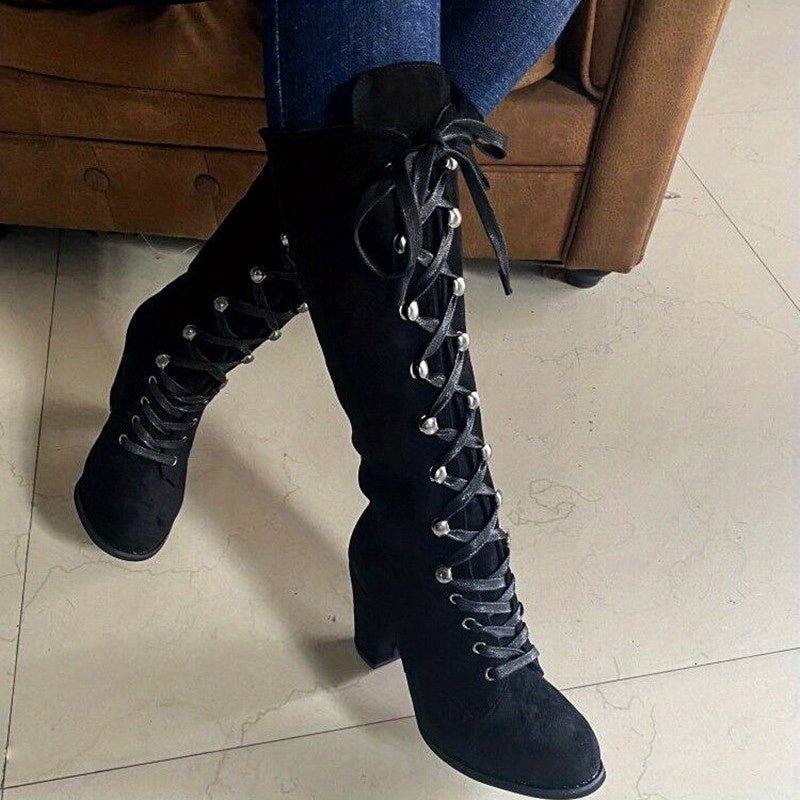 Women's Knee High Boots | Front Tie with Chunky Heel Hero