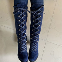 Women's Knee High Boots | Front Tie with Chunky Heel Lifestyle