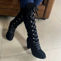 Women's Knee High Boots | Front Tie with Chunky Heel View 12