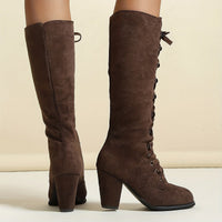 Women's Knee High Boots | Front Tie with Chunky Heel View 13