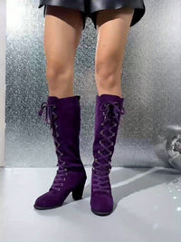 Women's Knee High Boots | Front Tie with Chunky Heel View 14