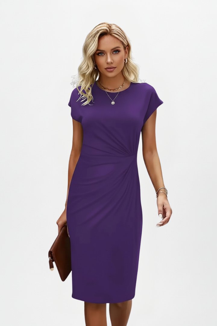 Women's Knee-Length Dress with Ruched Waist Detail Angle