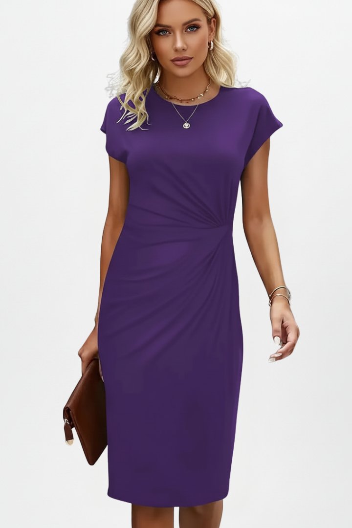 Women's Knee-Length Dress with Ruched Waist Detail View 12
