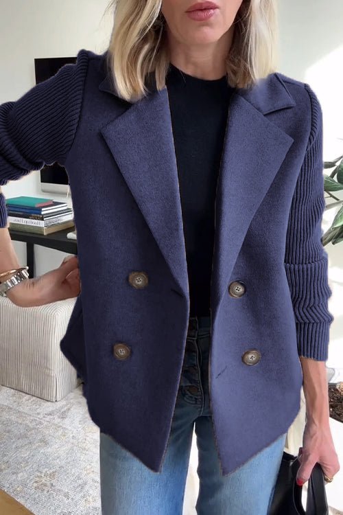 Women's Knit Double Breasted Blazer with Notched Lapel Angle