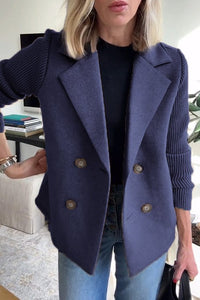 Women's Knit Double Breasted Blazer with Notched Lapel Angle