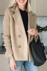 Women's Knit Double Breasted Blazer with Notched Lapel Back