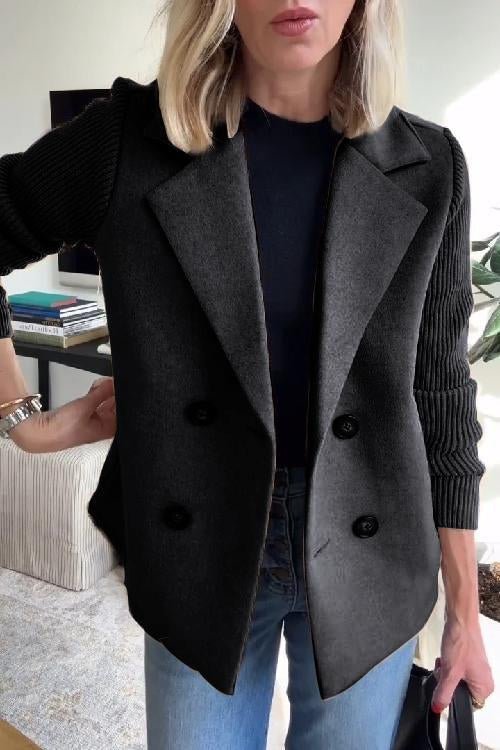 Women's Knit Double Breasted Blazer with Notched Lapel Close Up