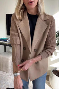 Women's Knit Double Breasted Blazer with Notched Lapel Front