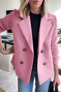 Women's Knit Double Breasted Blazer with Notched Lapel Full