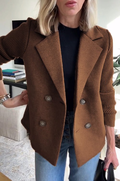 Women's Knit Double Breasted Blazer with Notched Lapel View 11