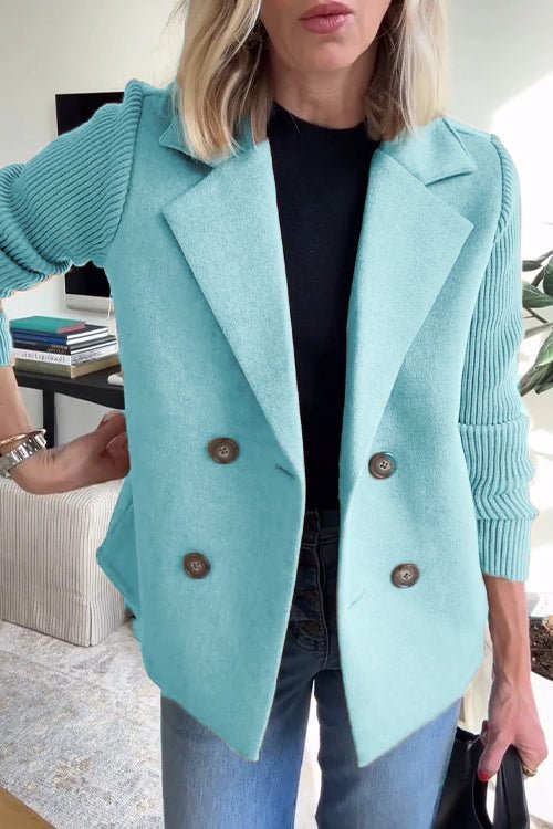 Women's Knit Double Breasted Blazer with Notched Lapel View 12