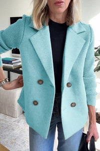 Women's Knit Double Breasted Blazer with Notched Lapel View 12